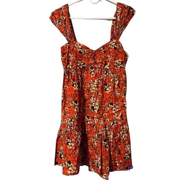 Free People night combo mini dress floral autumn colors sweetheart neckline XS - Picture 3 of 10